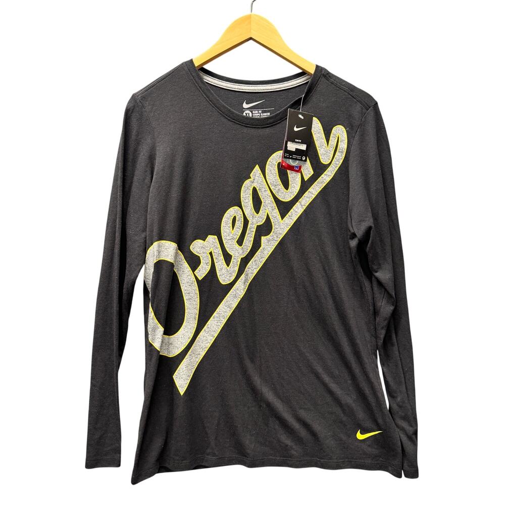 Oregon Ducks T-Shirt Womens XL Slim Fit Black Long Sleeve Authentic Nike NEW